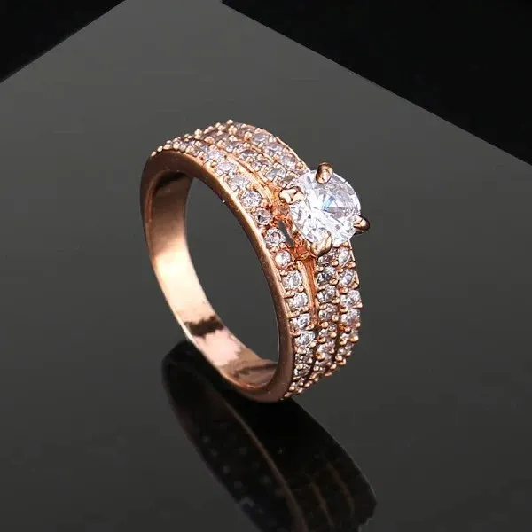 Estele Rose Gold Plated CZ Magnificent Finger Ring